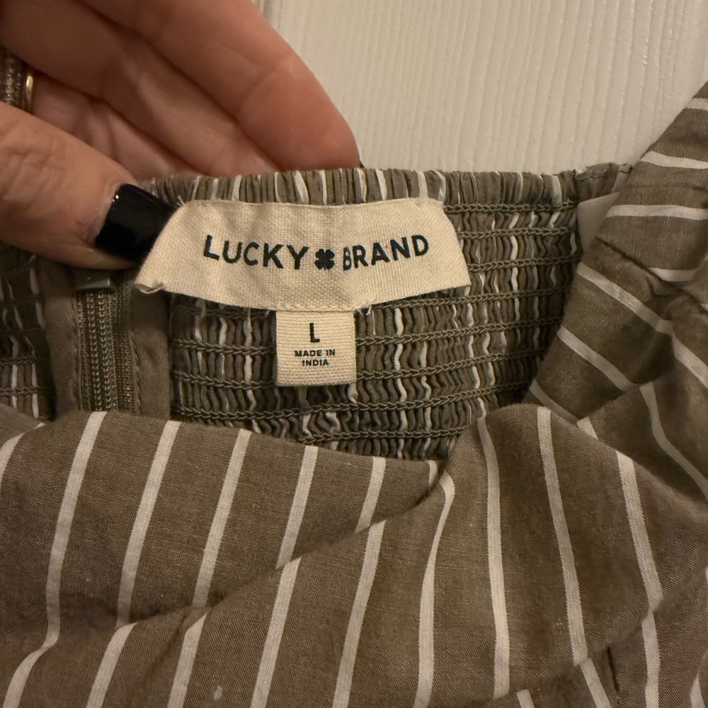 Lucky Brand Strapless Beige Cream Striped Midi Dress - Picture 3 of 7